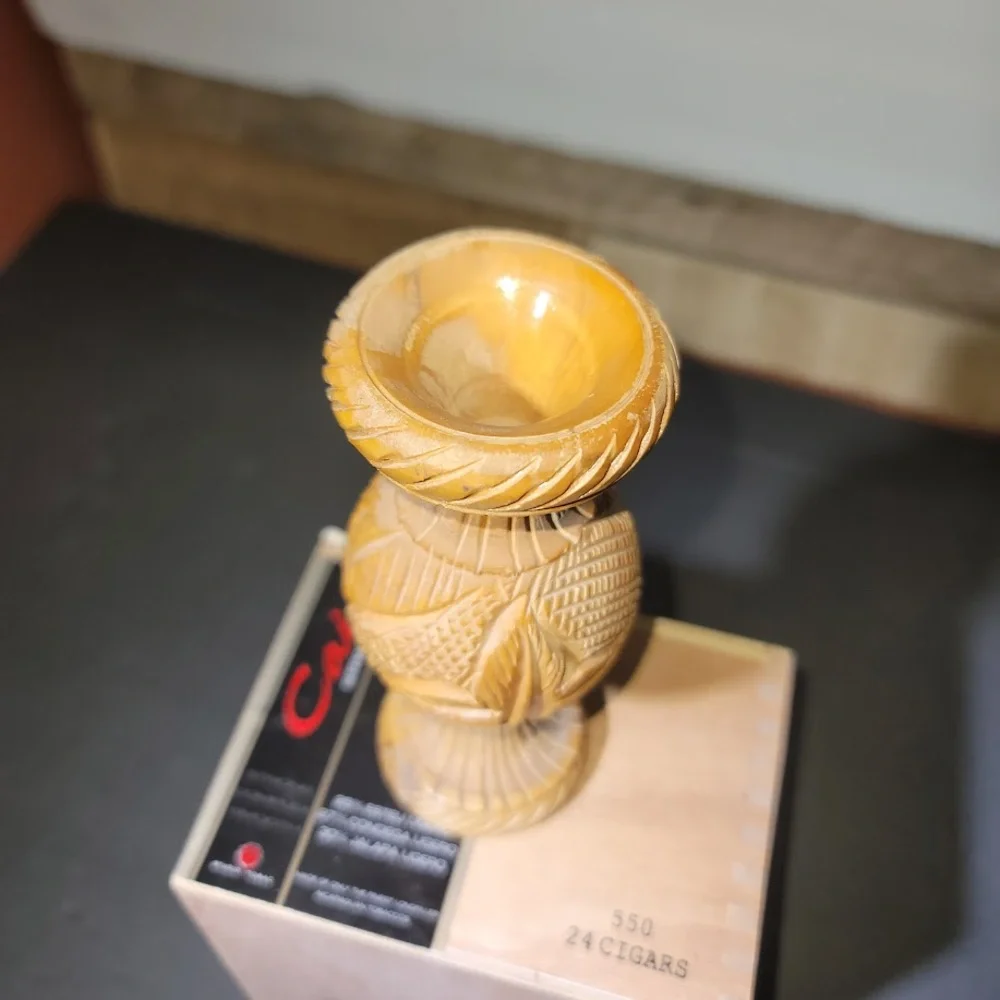 Vintage Wood Vase Five Inch Natural Carved Starburst Boho Rustic - Picture 7 of 8